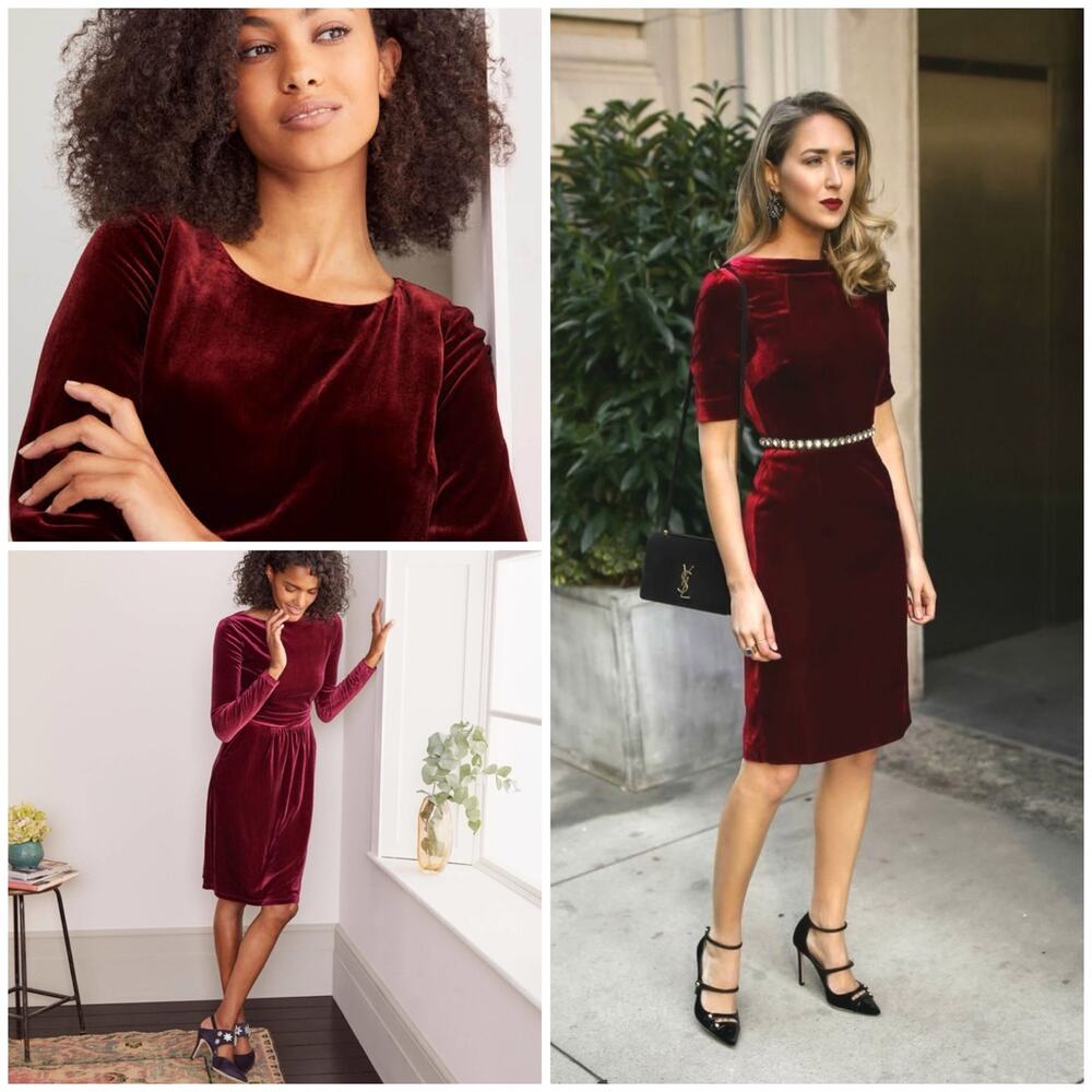 Boden Velvet Midi Dress in Deep Wine Red